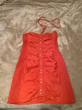 Free People Coral Strapless Ruched Dress